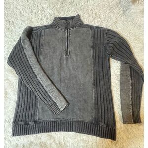 Men mock neck mixed layer half zip long sleeve gray pullover sweatshirt L